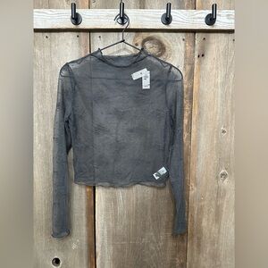 Aerie Level Up Lace Layering T-shirt in Smoked Gray Size Small Women’s